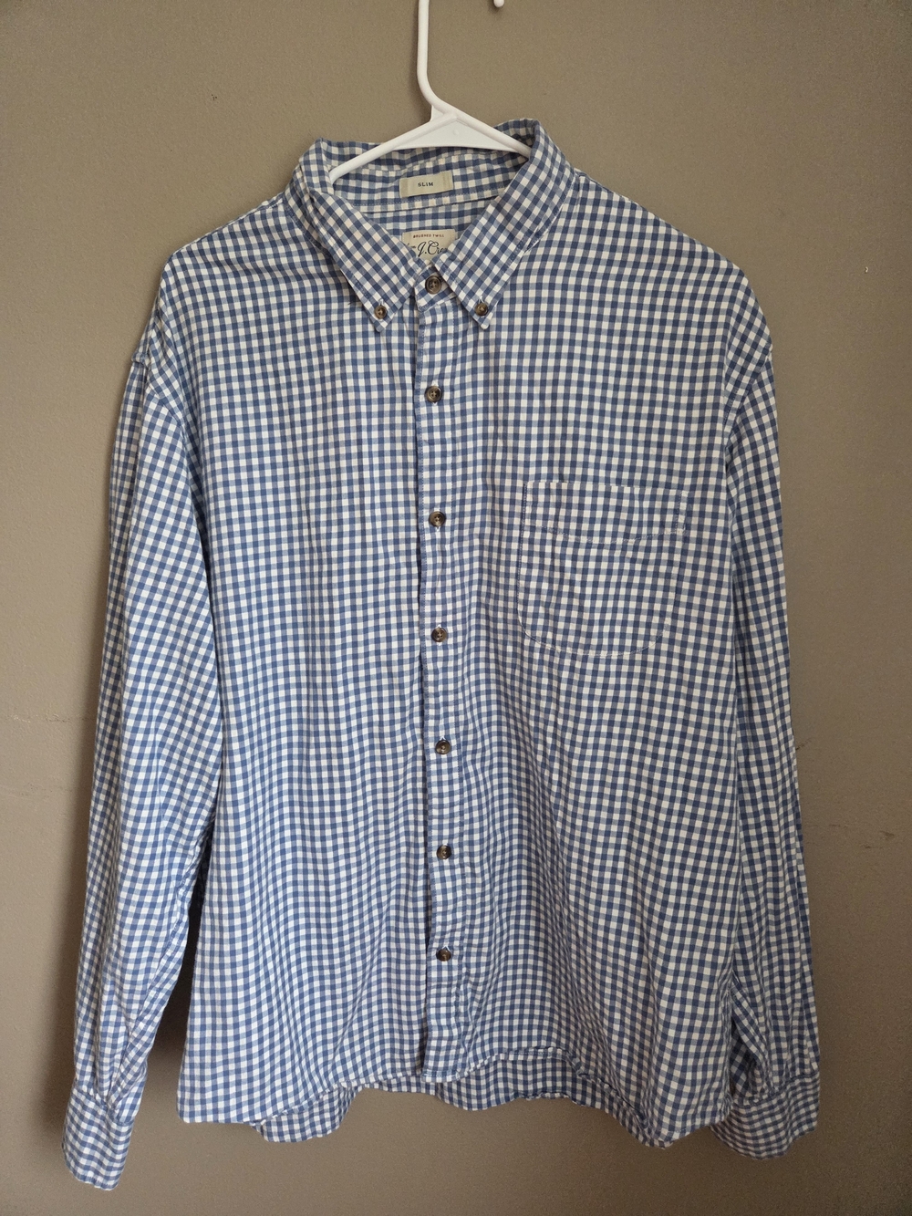J.Crew Men's Brushed Twill Gingham Shirt XXL Slim Fit Blue White